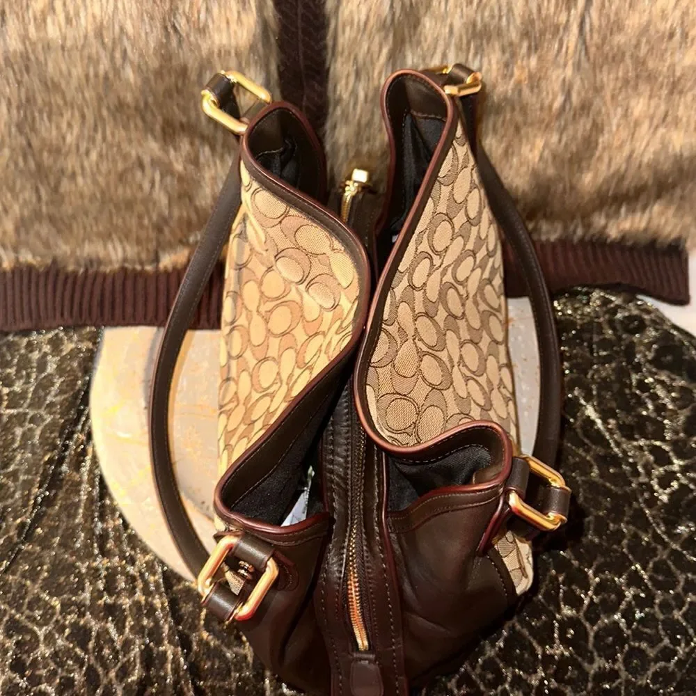 Coach Lexy Brown Tan Coach Logo Mid Sized Genuine Leather Satchel
